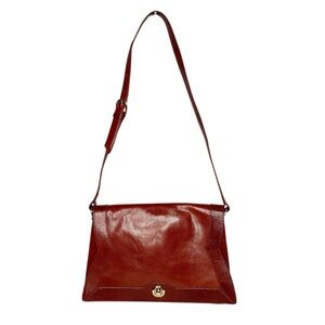 HOBO BROWN LEATHER TWIST LOCK CLOSURE SHOULDER BAG